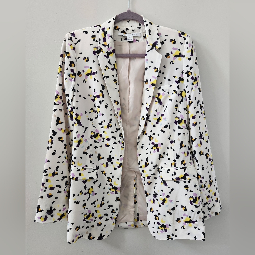 Diane Von Furstenberg Silk Open Front Confetti Print Blazer Size 4